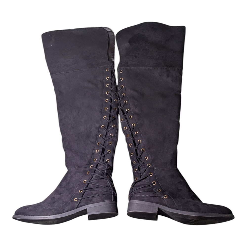 Just Fab - Women's Brienne - Unique Lace Up Back - Size 8  - Black Boots - EUC